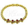 Oro Laminado Fancy Bracelet, Gold Filled Style Cherry and Heart Design, with Garnet and Ruby Cubic Zirconia, Polished, Golden Finish, 03.283.0482.07