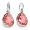 Rhodium Plated Dangle Earring, Teardrop Design, with Rose Peach Swarovski Crystals, Polished, Rhodium Finish, 02.239.0016.4