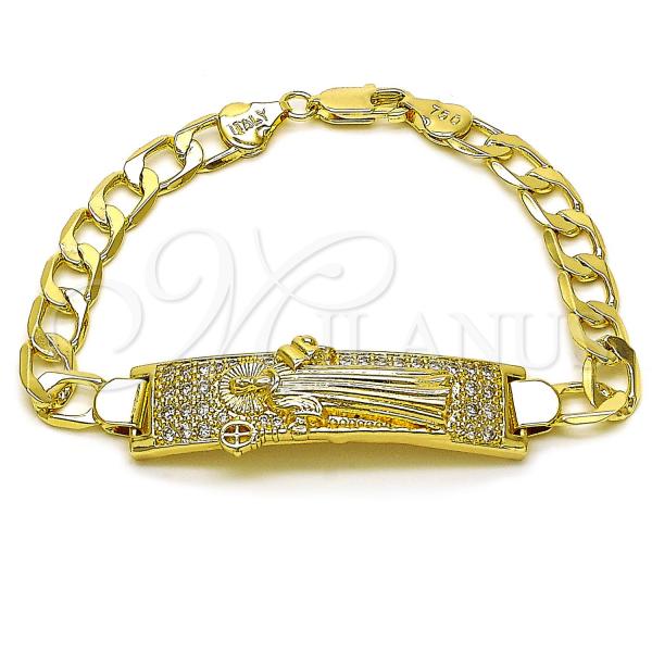 Oro Laminado ID Bracelet, Gold Filled Style San Benito Design, with White Cubic Zirconia, Polished, Golden Finish, 03.411.0056.08