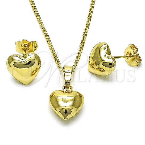 Oro Laminado Earring and Pendant Adult Set, Gold Filled Style Heart and Hollow Design, Polished, Golden Finish, 10.163.0015