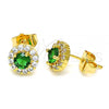 Oro Laminado Stud Earring, Gold Filled Style with Green Cubic Zirconia and White Micro Pave, Polished, Golden Finish, 02.310.0028