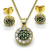 Oro Laminado Earring and Pendant Adult Set, Gold Filled Style with Green and White Cubic Zirconia, Polished, Golden Finish, 10.344.0009.4
