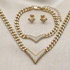 Oro Laminado Necklace, Bracelet and Earring, Gold Filled Style Heart and Miami Cuban Design, with White Micro Pave, Polished, Golden Finish, 06.282.0001