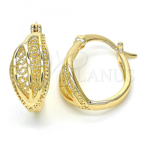 Oro Laminado Small Hoop, Gold Filled Style Leaf Design, Polished, Golden Finish, 02.100.0066.15