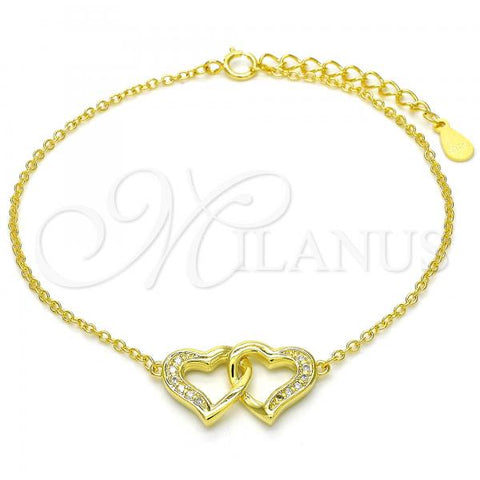 Sterling Silver Fancy Bracelet, Heart Design, with White Micro Pave, Polished, Golden Finish, 03.336.0025.2.07