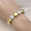 Oro Laminado Adjustable Bolo Bracelet, Gold Filled Style Ball and Rat Tail Design, with Ivory Pearl, Polished, Golden Finish, 03.341.0226.11