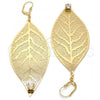Oro Laminado Dangle Earring, Gold Filled Style Leaf and Filigree Design, with White Crystal, Polished, Golden Finish, 65.001
