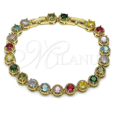 Oro Laminado Fancy Bracelet, Gold Filled Style Cluster Design, with Multicolor Cubic Zirconia, Polished, Golden Finish, 03.283.0441.2.08