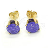 Oro Laminado Stud Earring, Gold Filled Style with Amethyst Cubic Zirconia, Polished, Golden Finish, 5.128.166