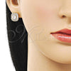 Oro Laminado Stud Earring, Gold Filled Style Cluster and Baguette Design, Polished, Golden Finish, 02.195.0366