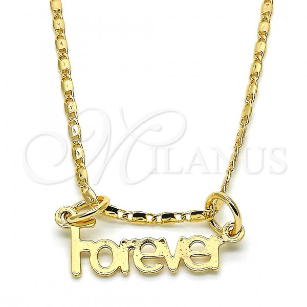 Oro Laminado Pendant Necklace, Gold Filled Style Nameplate Design, Polished, Golden Finish, 04.106.0029.20