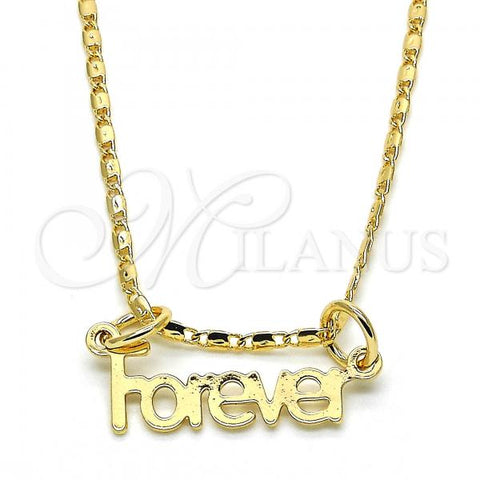 Oro Laminado Pendant Necklace, Gold Filled Style Nameplate Design, Polished, Golden Finish, 04.106.0029.20