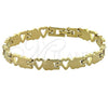Oro Laminado Solid Bracelet, Gold Filled Style Heart and Heart Design, Polished, Golden Finish, 5.035.006
