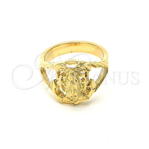 Oro Laminado Mens Ring, Gold Filled Style Guadalupe Design, Diamond Cutting Finish, Golden Finish, 5.178.008.11 (Size 11)
