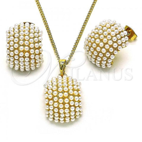 Oro Laminado Earring and Pendant Adult Set, Gold Filled Style with Ivory Pearl, Polished, Golden Finish, 10.379.0039
