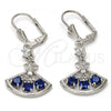 Rhodium Plated Long Earring, with Sapphire Blue Cubic Zirconia and White Micro Pave, Polished, Rhodium Finish, 02.236.0012.5