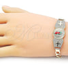 Oro Laminado Fancy Bracelet, Gold Filled Style Guadalupe and Cross Design, with White Cubic Zirconia, Diamond Cutting Finish, Tricolor, 03.411.0021.07