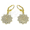 Oro Laminado Dangle Earring, Gold Filled Style Flower Design, Diamond Cutting Finish, Tricolor, 5.121.018