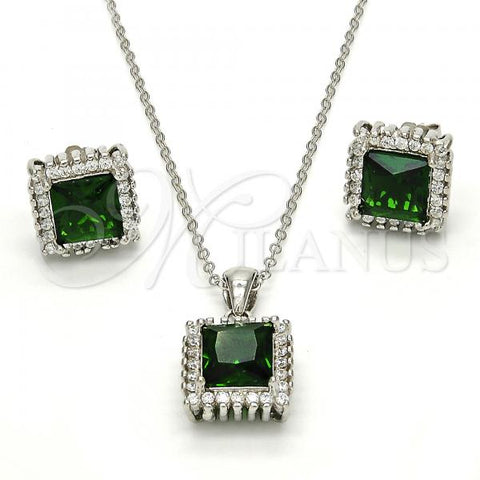 Sterling Silver Earring and Pendant Adult Set, with Green and White Cubic Zirconia, Polished, Rhodium Finish, 10.175.0057.3