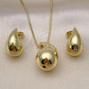 Oro Laminado Earring and Pendant Adult Set, Gold Filled Style Teardrop and Hollow Design, Polished, Golden Finish, 10.341.0007