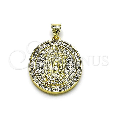 Oro Laminado Religious Pendant, Gold Filled Style Guadalupe Design, with White Cubic Zirconia, Polished, Golden Finish, 05.213.0177