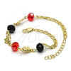 Oro Laminado Fancy Bracelet, Gold Filled Style Elephant Design, with Garnet and Black Crystal, Polished, Golden Finish, 03.213.0043.08