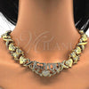 Oro Laminado Necklace and Bracelet, Gold Filled Style Hugs and Kisses and Teddy Bear Design, with White Cubic Zirconia, Diamond Cutting Finish, Golden Finish, 10.180.0001
