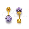 Stainless Steel Stud Earring, Ball Design, with Lavender Crystal, Polished, Golden Finish, 02.271.0010.8