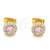 Oro Laminado Stud Earring, Gold Filled Style with Pink Cubic Zirconia and White Micro Pave, Polished, Golden Finish, 02.310.0028.1