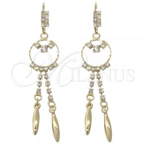 Oro Laminado Long Earring, Gold Filled Style with White Cubic Zirconia, Polished, Golden Finish, 5.100.004