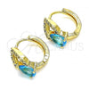 Oro Laminado Huggie Hoop, Gold Filled Style Teardrop Design, with Aqua Blue Cubic Zirconia and White Micro Pave, Polished, Golden Finish, 02.210.0493.1.15
