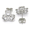 Rhodium Plated Stud Earring, Flower and Heart Design, with White Cubic Zirconia, Polished, Rhodium Finish, 02.213.0082