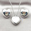 Rhodium Plated Earring and Pendant Adult Set, Heart and Hollow Design, Polished, Rhodium Finish, 10.195.0071.1