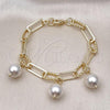 Oro Laminado Charm Bracelet, Gold Filled Style Ball and Rolo Design, with Ivory Pearl, Polished, Golden Finish, 03.331.0260.08