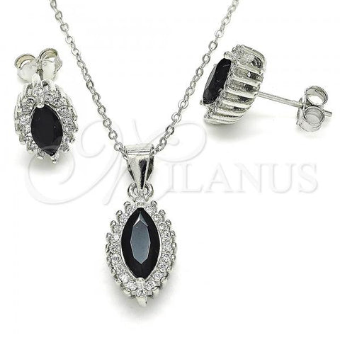 Sterling Silver Earring and Pendant Adult Set, with Black and White Cubic Zirconia, Polished, Rhodium Finish, 10.175.0056.4