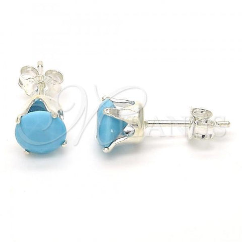 Sterling Silver Stud Earring, with Turquoise Cubic Zirconia, Polished,, 02.63.2607.4