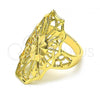 Oro Laminado Elegant Ring, Gold Filled Style Flower and Arrow Design, Diamond Cutting Finish, Golden Finish, 01.233.0032.09
