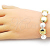 Oro Laminado Adjustable Bolo Bracelet, Gold Filled Style Ball and Rat Tail Design, with Ivory Pearl, Polished, Golden Finish, 03.341.0226.11