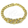 Oro Laminado Fancy Bracelet, Gold Filled Style Curb Design, with White Micro Pave, Polished, Golden Finish, 03.283.0270.07