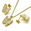 Oro Laminado Earring and Pendant Adult Set, Gold Filled Style Butterfly Design, with Ivory Pearl, Polished, Golden Finish, 10.379.0075