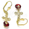 Oro Laminado Dangle Earring, Gold Filled Style Cross Design, with Garnet Cubic Zirconia, Polished, Golden Finish, 02.351.0059.1