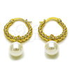 Oro Laminado Small Hoop, Gold Filled Style and Ball with Ivory Pearl, Polished, Golden Finish, 02.341.0241.20