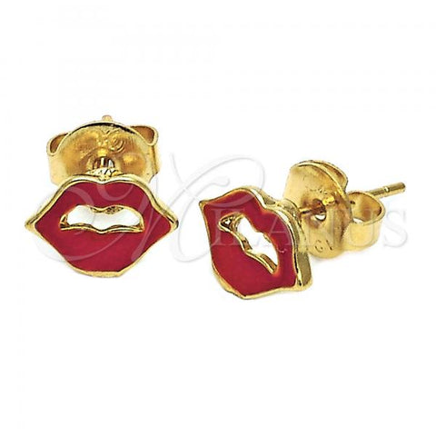 Oro Laminado Stud Earring, Gold Filled Style Lips Design, Red Enamel Finish, Golden Finish, 02.64.0306 *PROMO*