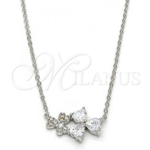 Rhodium Plated Pendant Necklace, Heart Design, with White Cubic Zirconia, Polished, Rhodium Finish, 04.213.0034.1.16
