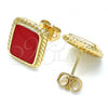 Oro Laminado Stud Earring, Gold Filled Style Red Enamel Finish, Golden Finish, 02.213.0193.2