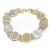 Oro Laminado Fancy Bracelet, Gold Filled Style Guadalupe Design, Polished, Tricolor, 03.351.0052.1.08