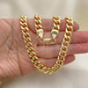 Oro Laminado Basic Necklace, Gold Filled Style Miami Cuban Design, Polished, Golden Finish, 04.63.0130.1.22