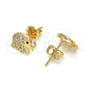 Oro Laminado Stud Earring, Gold Filled Style Elephant Design, with White and Black Micro Pave, Polished, Golden Finish, 02.213.0307