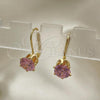 Oro Laminado Leverback Earring, Gold Filled Style with Rose Cubic Zirconia, Polished, Golden Finish, 5.128.081
