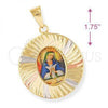 Oro Laminado Religious Pendant, Gold Filled Style Altagracia Design, Diamond Cutting Finish, Tricolor, 5.196.014